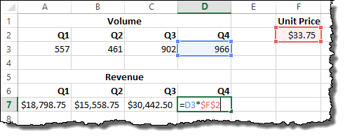 Showing a successful locked reference after dragging to copy formulas.