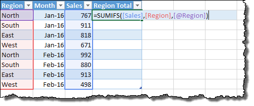Example of column and row references in Excel data tables.